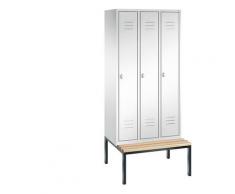 Vestiaire CLASSIC avec banc monté en dessous 3 compartiments, largeur compartiments 300 mm | CP