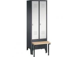 Vestiaire CLASSIC avec banc frontal 2 compartiments, largeur compartiments 300 mm | CP