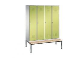 Vestiaire CLASSIC avec banc monté en dessous 4 compartiments, largeur compartiments 400 mm | CP