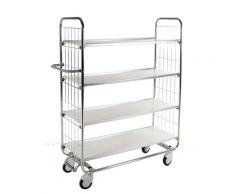 Chariot à tablettes galvanisé 4 tablettes, 4 roulettes dont 2 avec frein | Kongamek