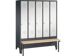 Vestiaire CLASSIC avec banc frontal 5 compartiments, largeur compartiments 300 mm | CP