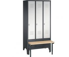 Vestiaire CLASSIC avec banc frontal 3 compartiments, largeur compartiments 300 mm | CP