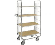 Chariot à tablettes antistatique avec 4 tablettes 4 roulettes, dont 2 avec frein, longueur 1195 mm | Kongamek