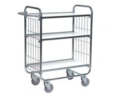Chariot à tablettes galvanisé 3 tablettes, 4 roulettes dont 2 avec frein | Kongamek