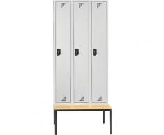 Vestiaire et armoire multi-usage avec banc, 3 compartiments, largeur 900 mm | EUROKRAFTpro