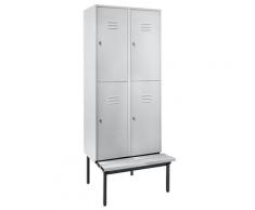 Vestiaire mi-haut avec banc 400 mm, 4 compartiments | Wolf