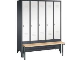Vestiaire CLASSIC avec banc frontal 5 compartiments, largeur compartiments 300 mm | CP