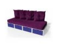 ABC MEUBLES Banquette cube 200 cm + futon + coussins - / - Blanc/Bleu foncé
