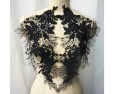 Robe de mariée en dentelle noire, 2 pièces, avec des fleurs et des franges, avec des Appliques,