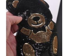 Patch brodé ours mignon noir or, grand fer sur paillettes, appliques pour Badges de vêtements,