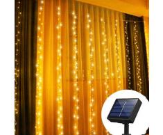 Rideau lumineux à énergie solaire 300 °, guirlande lumineuse féerique en fil de cuivre, pour