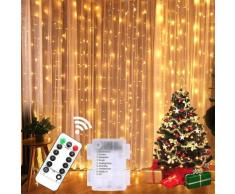 Rideau lumineux féerique avec fil de cuivre, rideau, 3x3m, 300, à piles, pour noël, mariage, fête,