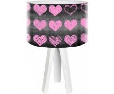 Lampe de chevet enfant trépied blanc abat jour noir et rose