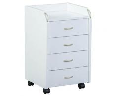 Caisson 4 tiroirs sur roulettes blanc