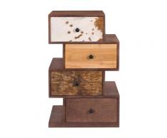Chiffonnier zigzag 4 tiroirs en bois recyclé et cuir
