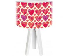 Lampe de chevet enfant trépied blanc abat jour rouge