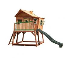 Grande cabane en bois pour enfant avec toboggan vert