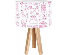 Lampe de chevet enfant trépied bois abat jour blanc et rose
