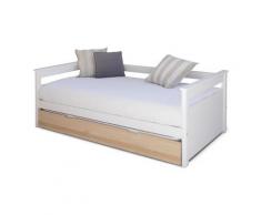 Lit banquette gigogne Bois massif 80x190 Blanc, bois