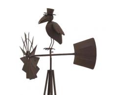 Grande girouette éolienne corbeau à chapeau en métal marron