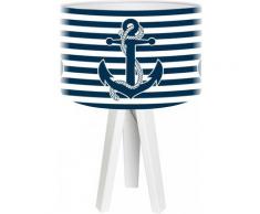 Lampe de chevet enfant trépied blanc abat jour blanc et bleu