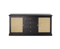 Buffet enfilade 2 portes et 4 tiroirs en cannage et acacia massif noir
