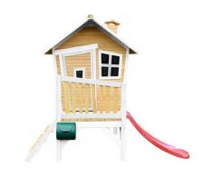 Maisonnette en bois avec toboggan rouge