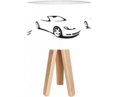 Lampe de chevet enfant trépied bois abat jour noir et blanc