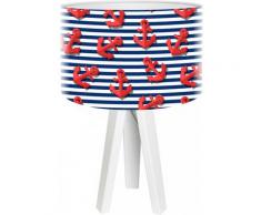 Lampe de chevet enfant trépied blanc abat jour rouge et bleu