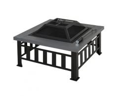 Brasero avec grille à charbon couvercle tisonnier métal noir