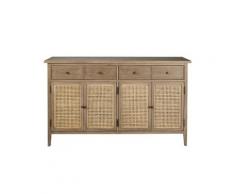 Buffet enfilade 4 portes et 4 tiroirs cannage en rotin