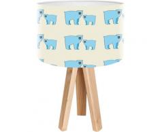 Lampe de chevet enfant trépied bois abat jour bleu et beige