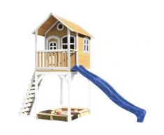 Haute maisonnette sur pilotis avec toboggan bleu