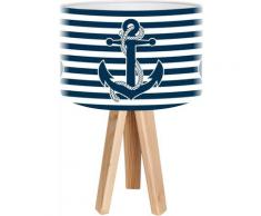 Lampe de chevet enfant trépied bois abat jour blanc et bleu