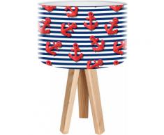 Lampe de chevet enfant trépied bois abat jour rouge et bleu