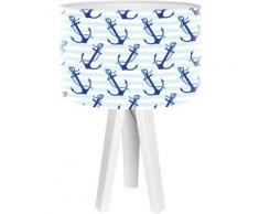 Lampe de chevet enfant trépied blanc abat jour bleu