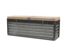 Coffre malle industriel en fer avec assise en toile de jute