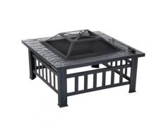 Brasero grille à charbon couvercle tisonnier métal noir