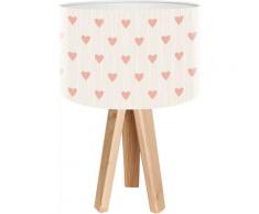 Lampe de chevet enfant trépied bois abat jour beige et rose