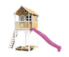 Haute maisonnette sur pilotis avec toboggan violet