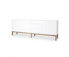 Buffet bas 4 portes style scandinave Chêne mélangé blanc