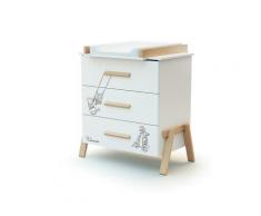 Commode à langer blanc et hêtre verni 65,5 x 87 x 94 cm