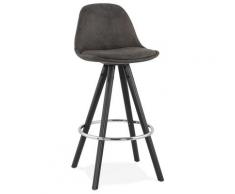 Tabouret snack mi-hauteur 'MARKA MINI' en microfibre grise et pieds en bois noir