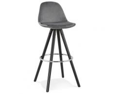 Tabouret de bar 'SPIRIT' en velours gris et pieds en bois noir