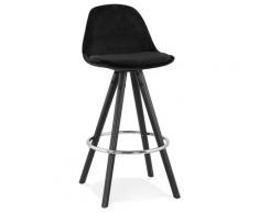 Tabouret snack mi-hauteur 'SPIRIT MINI' en velours noir et pieds en bois noir