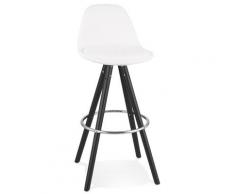 Tabouret de bar 'FLORENCE' en tissu bouloché blanc et 4 pieds en bois noir