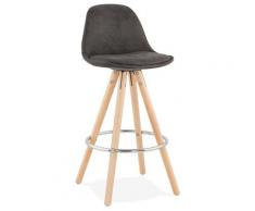 Tabouret snack mi-hauteur 'MARKA MINI' en microfibre grise et pieds en bois naturel