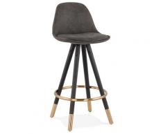 Tabouret snack mi-hauteur design 'KONG MINI' en microfibre grise et pieds en bois noir