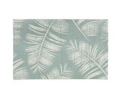 Tapis design 'SEQUOIA' 200x290 cm bleu avec motifs feuilles de palmier - intérieur / extérieur