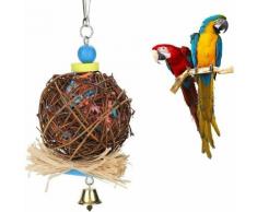 Memkey - Jouet de Perroquet D'oiseau,Jouet à Mâcher D'oiseau, Boule de Rotin Naturel avec Bandes de